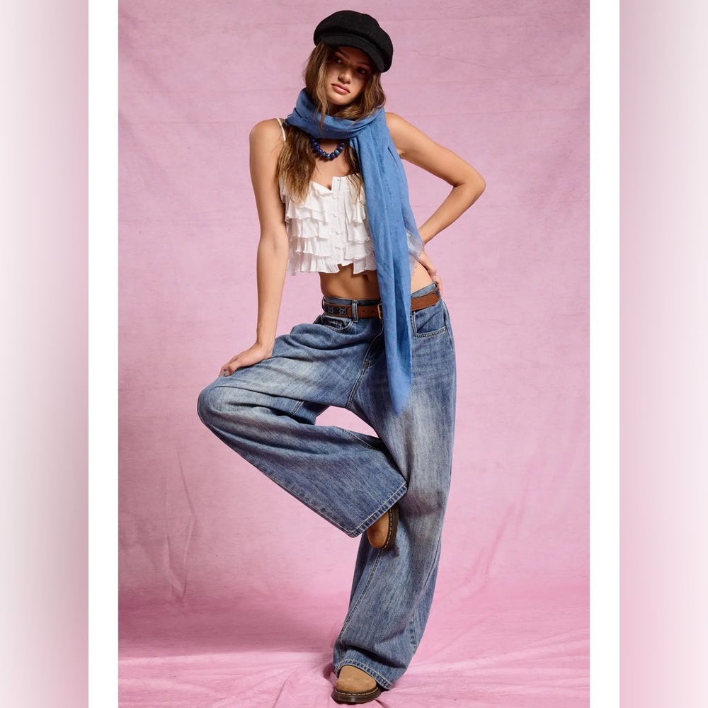 Stonewash Wide Leg Baggy Denim Jeans